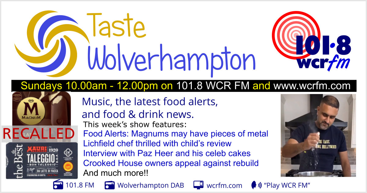 1018wcrfm's tweet photo. In Taste Wolverhampton this Sunday, the food alerts include ice cream Magnums that may have pieces of metal in them;
an interview with local baker Paz Heer @ABCAKES and his celeb cakes - he once made a cake for Arnold Schwarzenegger!!
Sunday 10am to midday. https://t.co/SyJ1TL9qlV