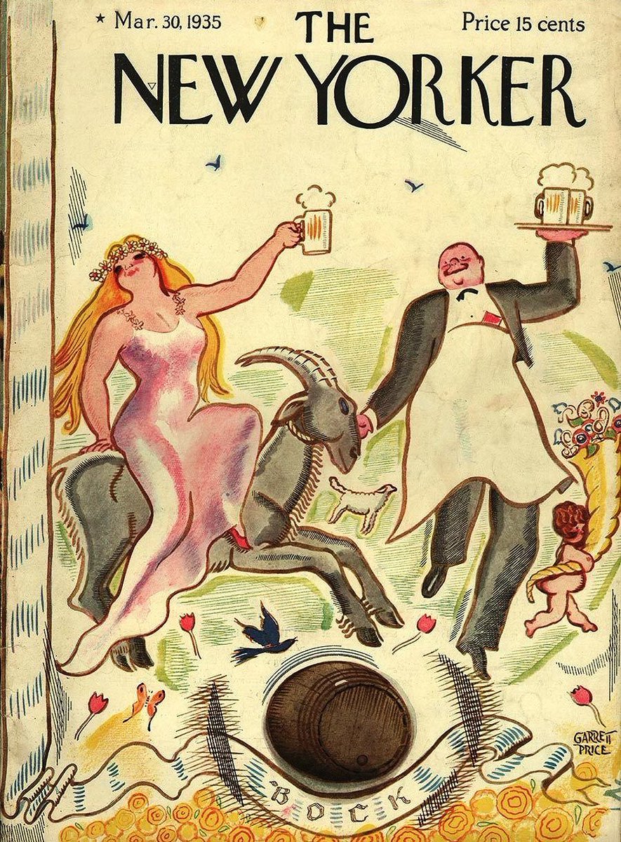 #OTD in 1935
Cover of The New Yorker, March 30, 1935
Garrett Price
👉ALT
#TheNewYorkerCover #GarrettPrice #Spring #SpringFestival #Bock #beer #cornucopia