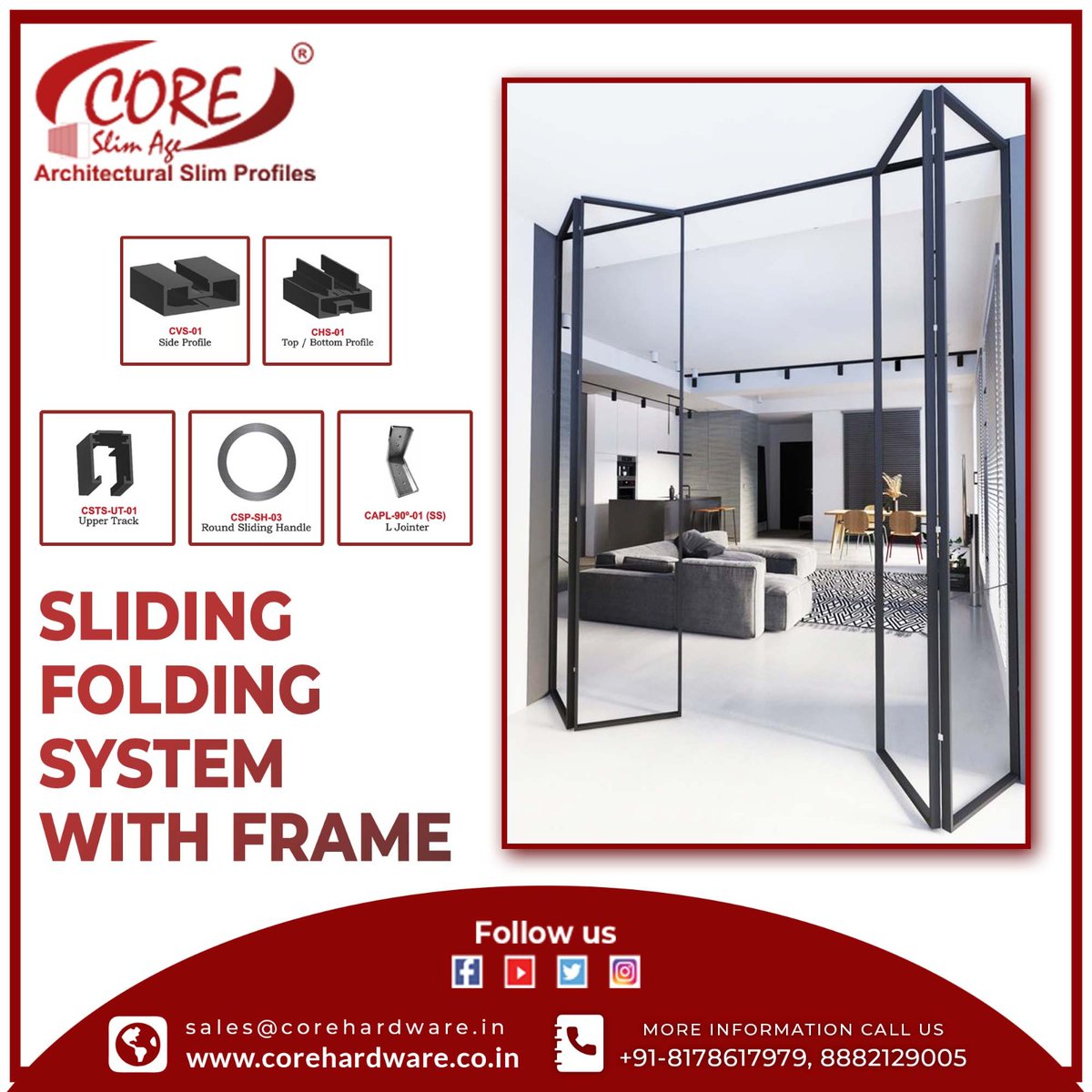 corealuage's tweet image. Core offers sliding folding doors a suitable option for internal partition.These doors can be designed to open either inward or outward, based on your requirement.

#SlidingFoldingSystem #SpaceSavingDesign #InteriorDesign #HomeImprovement #corearchitecturalhardware #corehardware