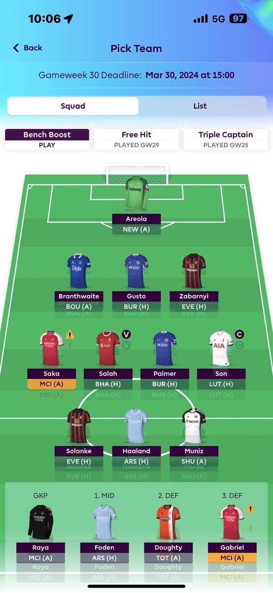 bouja__'s tweet photo. GW30 🔒🔒

Foden please don’t punish me…I just can’t resist Muniz and I took a -4 for him 😪

-8 for Salah, Muniz &amp; Gusto ✅

Taveriner, Watkins &amp; Tripper ❌

Can back fire but why not. 

500K OR nothing to lose 

#FPL #FPLCommunity #GW30 https://t.co/zWU3PJVb0g
