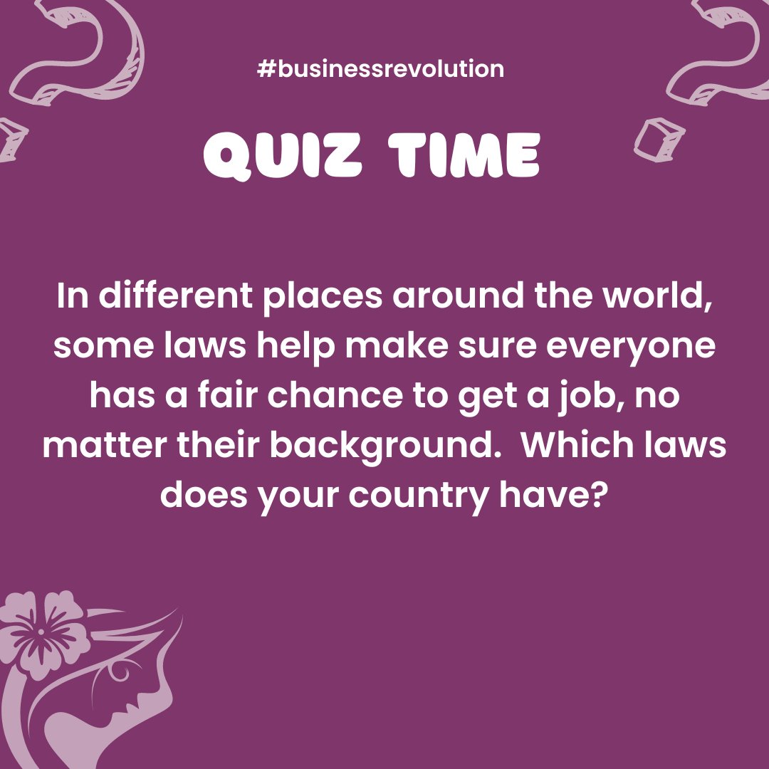 Did you know some countries have laws that give everyone a fair shot at landing a job? These laws, called things like 'affirmative action' or 'employment equity,' help fight against unfair advantages or disadvantages based on background. #FairTradeWomen #Businessrevolution