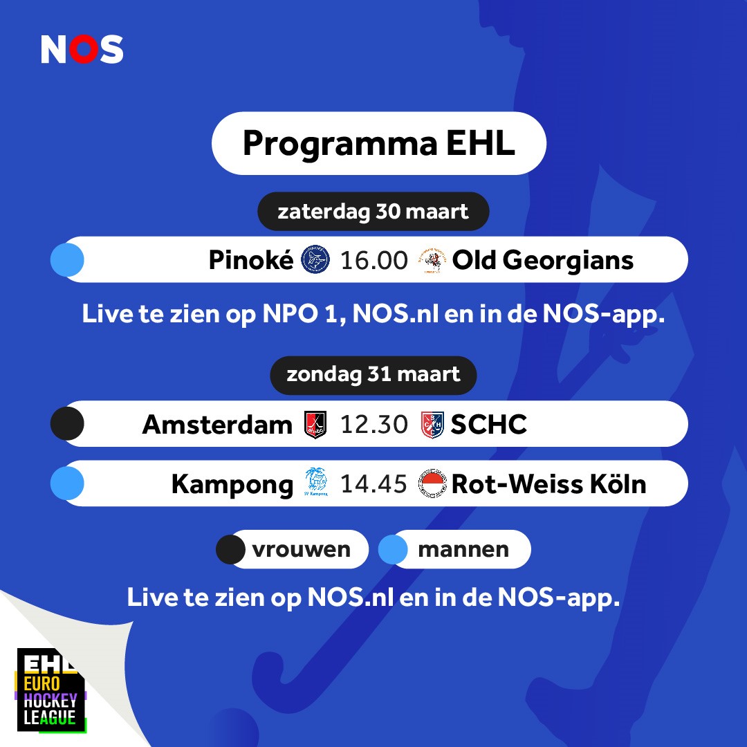 De halve finales van de Euro #Hockey League zijn zaterdag en zondag live te zien bij <a href="/nossport/">NOS Sport</a>. Uw commentator is <a href="/PhilipKooke/">Philip Kooke</a>. #EHL #EHLFinal8