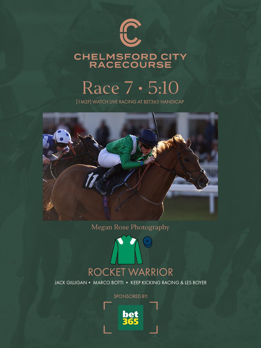 ROCKET WARRIOR 🚀🚀 Wins the £35,000 handicap at @ChelmsfordCRC Huge congratulations to the owners involved in the horse in partnership with Les Boyer 👏🏻 Fantastic ride @JackGilligan14 and another brilliant training performance from @MarcoBotti ✅ #keepkicking