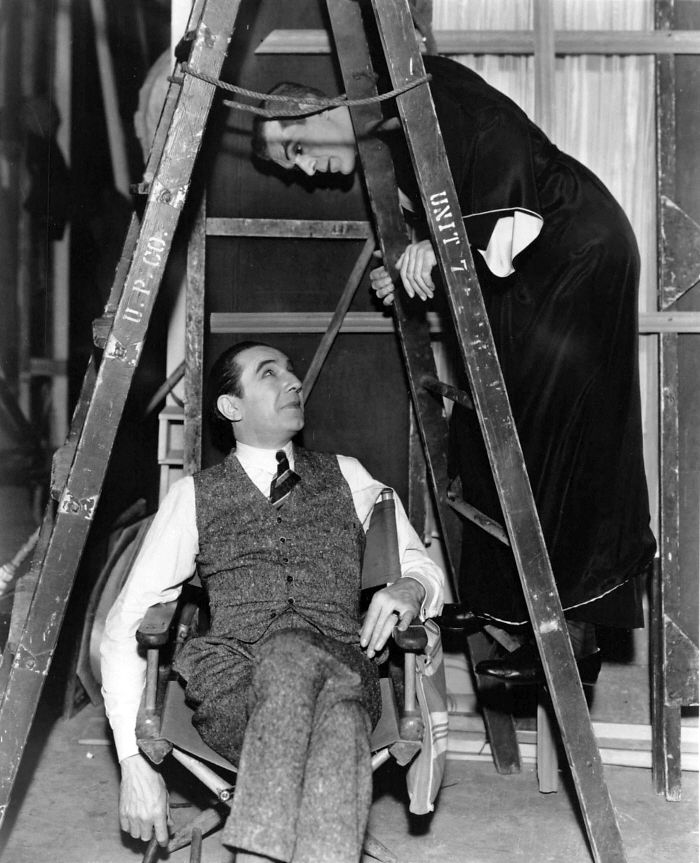 Bela Lugosi y Boris Karloff en el plató de The Black Cat (Edgar G. Ulmer, 1934).