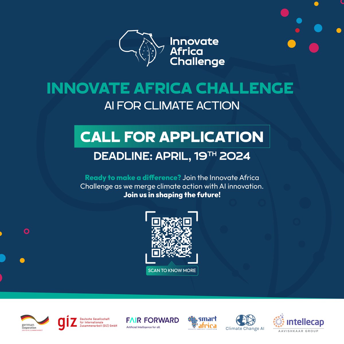 Great opportunity! Call for Proposals - 'Innovate Africa Challenge' Theme: Advancing #AI for #ClimateAction! Apply here: smartafrica.org/innovate-afric……… @RealSmartAfrica @giz_gmbh @fair_forward @IntellecapTweet @ClimateChangeAI