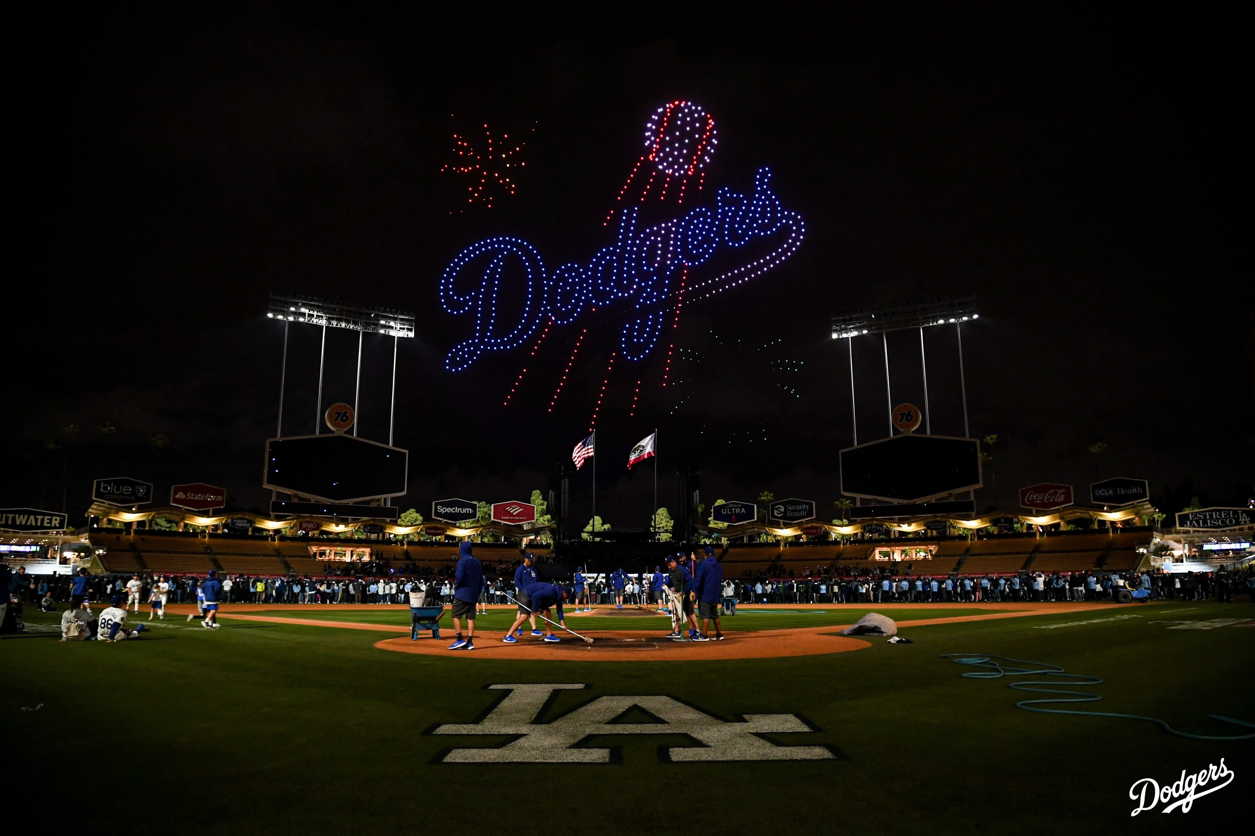 Rare View of Dodger Stadium with Snowcap Mountains | Drone