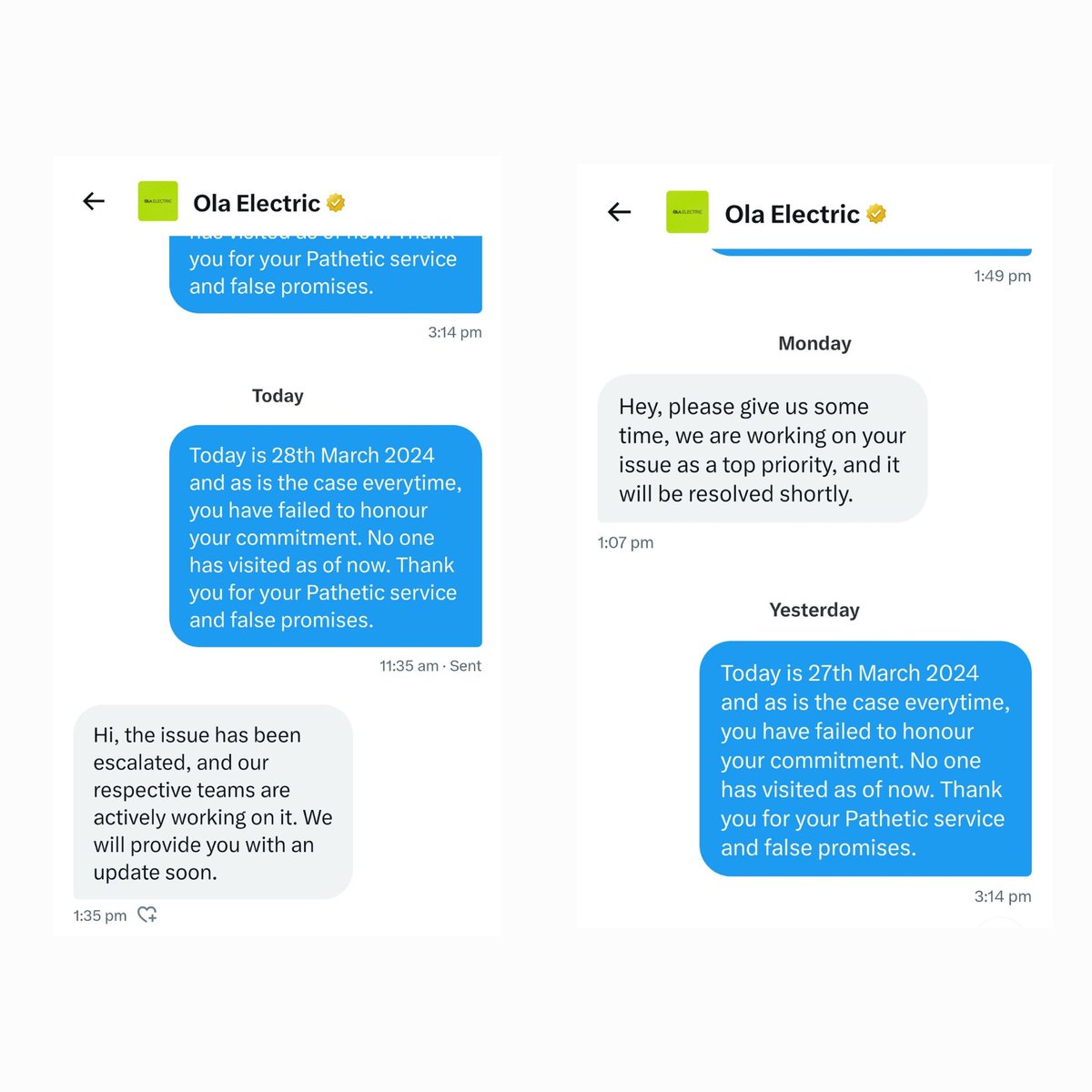 sunnywadhwani13's tweet photo. @bhash STOP THIS
"Never buy OLA" is my request to everyone. I have never experienced any organisation who could be as unprofessional as Ola service. False promises and pathetic service are their USP. I was 1 of the first buyers. Look at my ordeal https://t.co/5MSqMA62kw