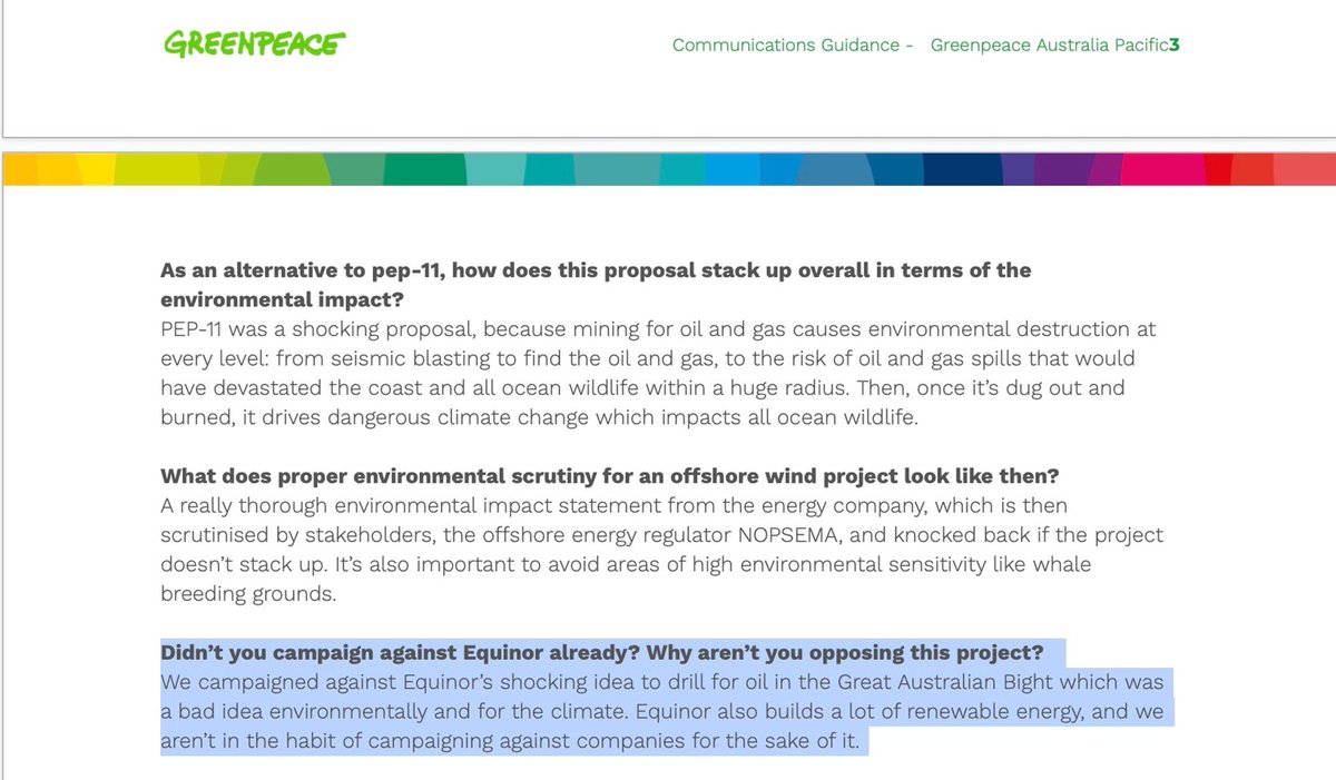 Slight problem @DrJeremyWalker @Greenpeace. @GreenpeaceAP didn’t get the memo about Equinor. “Equinor builds a lot of renewables, and we aren’t in the habit of campaigning against companies for the sake of it”. #climatecrisis #endfossilfuels #auspol