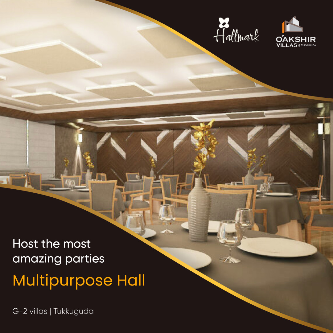 Let your parties be the talk of the town. Our multipurpose hall lets you host the best get togethers and events, right from the comfort of your home at Hallmark Oakshir. 

#HallmarkOakshir #HallmarkBuilders #LuxuryVilla #Tukkuguda #Hyderabad