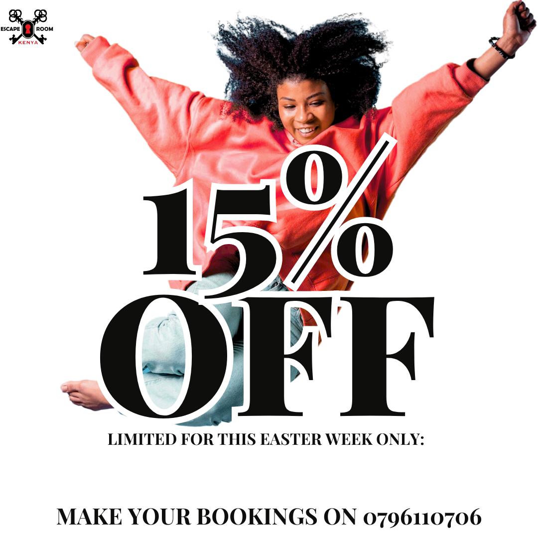 It's Easter weekend.... Na Huna Form🤔
Make sure to grab the amazing 15% Easter Discount.
Make your bookings on 0796 110706 or escaperoomkenya.com

#escaperoom #escaperoomkenya #MasculinitySaturday #TwendeVasha #WRCSafariRally2024 #SafariRally2024