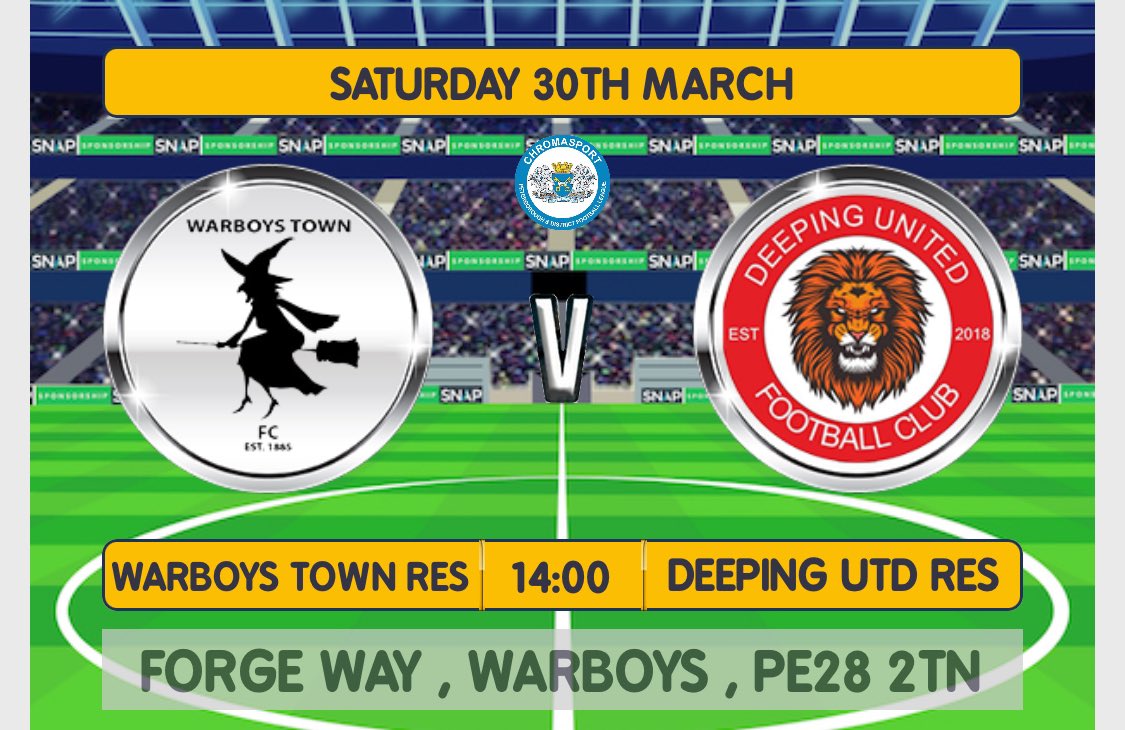 Today the first team hit the road and head up to @moultonharroxfc With the reserves at home to @DeepingUtdRes All support greatly appericated 💪🏽 @Warboys_SSC open from 12 🍻 #UpTheWitches 🔴⚫️