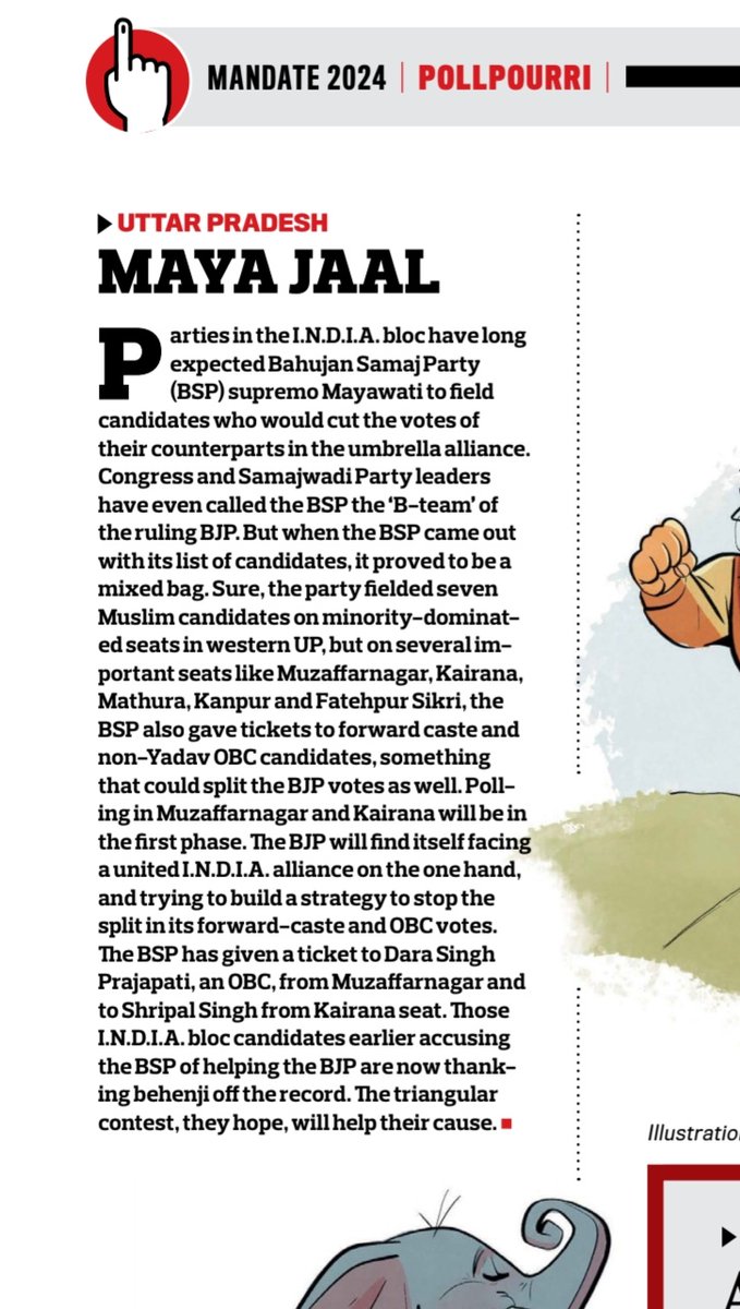 Prashantps100's tweet photo. Its a wrong perception that BSP would cut only opposition's votes. On several seats like Muzzafarnagar, Kairana & Fatehpur Sikri BSP could split the BJP's vote also
One observer said"Haathi apna vote hee le le, toh utna bhi kaafi hai."
I wrote in #PollDiary #LokSabhaElections https://t.co/l6Ag4ukTOO
