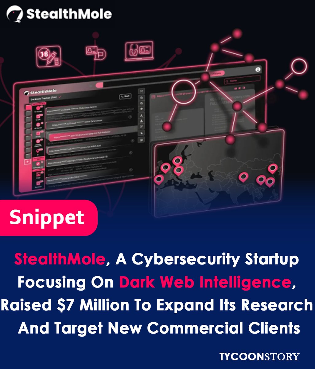 TycoonStoryCo's tweet image. AI-powered dark web intelligence firm StealthMole secured $7 million
#DarkWebIntelligence #Cybersecurity #ThreatDetection #InvestmentRound #ArtificialIntelligence #SouthKorea #Singapore #Cybercrime #B2B #OpenSourceIntelligence @StealthMole_JP @stealthmole_int