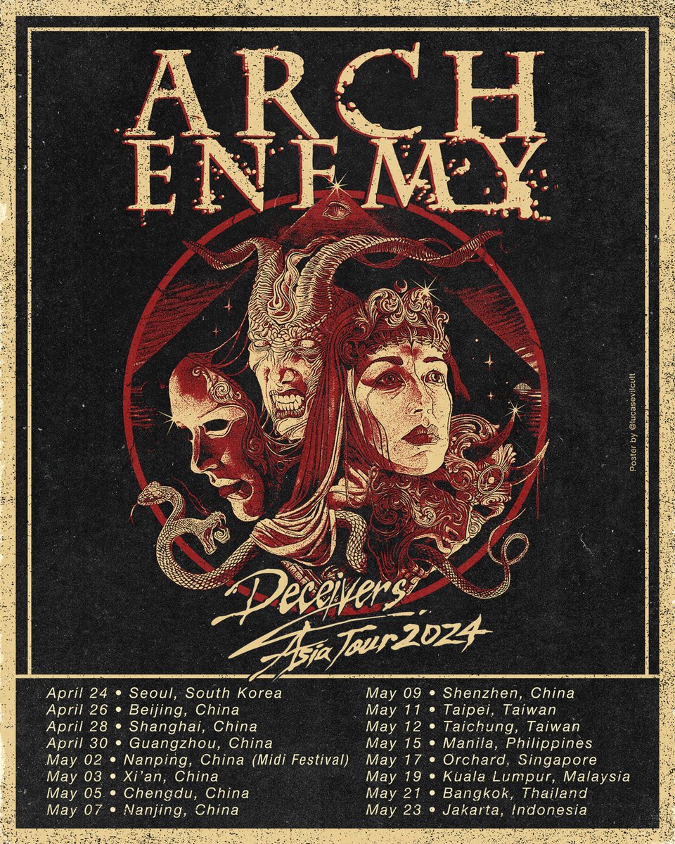 The final ASIA tour dates! 🔥 Where are we going to see you? Grab your tickets via archenemy.live and we'll see you soon! 🤘 #archenemy #asiatour #asia #deceiverstour #deceivers #live #tour #ontour #metal #sweden