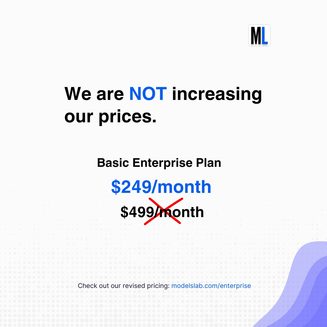 ModelsLabAI's tweet image. An update to our beautiful community members.
modelslab.com/enterprise
#API #AISuite #ModelsLab #GenAI