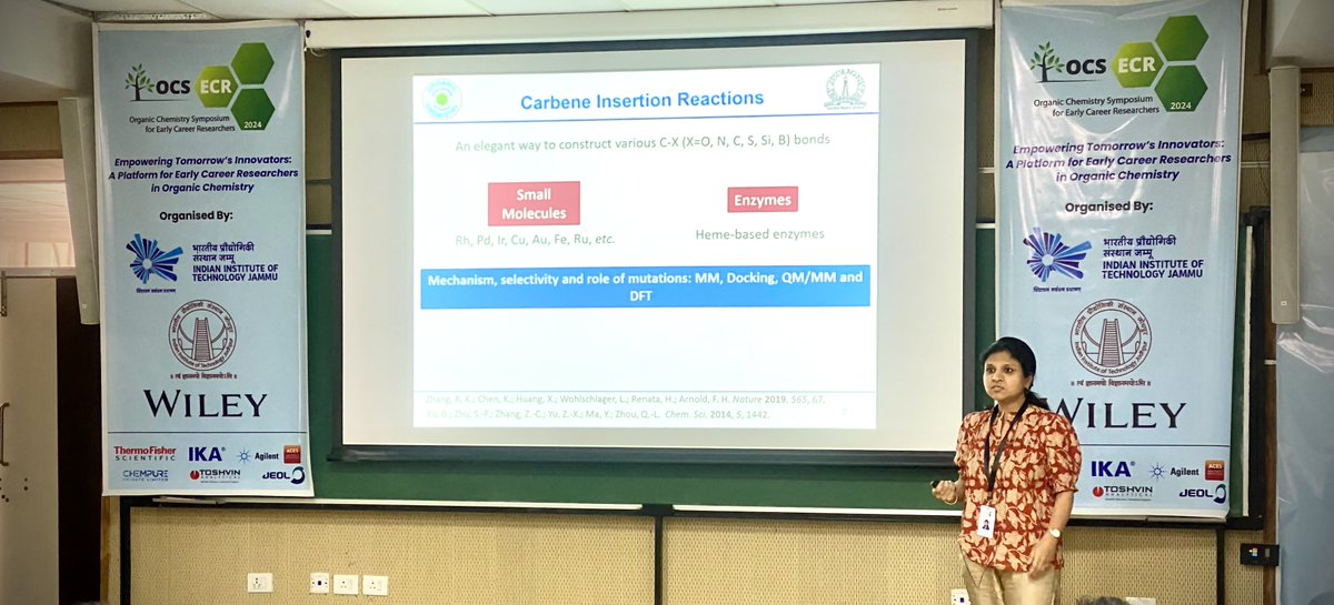 OCS-ECR-2024 (@ocsecr2024) on Twitter photo We proceeded to the second talk of session 2, Dr. Gairma Jindal, illuminated the carbene chemistry through her computational studies.
<a href="/SM_IITJ/">Sandip Murarka</a> <a href="/AscrgLab/">PC_Lab<a href="/IITJammu/">IIT Jammu</a></a> <a href="/Wiley_Chemistry/">Wiley Chemistry</a> @ChemAsianJ
<a href="/EurJOC/">EurJOC</a> @IITJammu <a href="/iitjodhpur/">Indian Institute of Technology Jodhpur</a> <a href="/JindalLab/">CCL@IISc</a>
#OCSECR2024 We proceeded to the second talk of session 2, Dr. Gairma Jindal, illuminated the carbene chemistry through her computational studies.
<a href="/SM_IITJ/">Sandip Murarka</a> <a href="/AscrgLab/">PC_Lab<a href="/IITJammu/">IIT Jammu</a></a> <a href="/Wiley_Chemistry/">Wiley Chemistry</a> @ChemAsianJ
<a href="/EurJOC/">EurJOC</a> @IITJammu <a href="/iitjodhpur/">Indian Institute of Technology Jodhpur</a> <a href="/JindalLab/">CCL@IISc</a>
#OCSECR2024