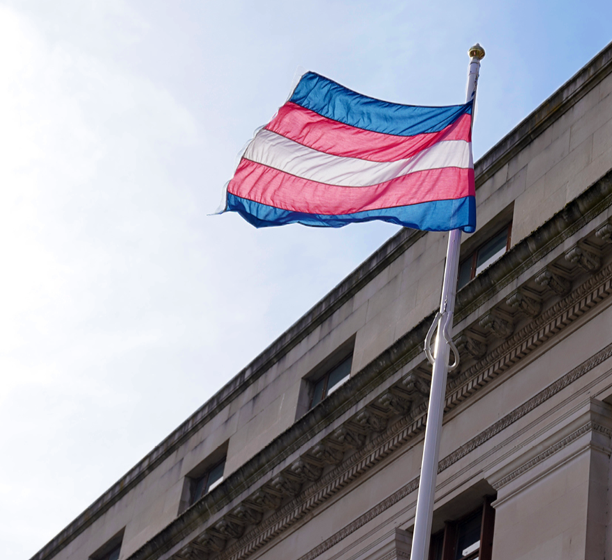WelshGovernment's tweet photo. There is no place for transphobia here in Wales.

We’re proudly flying the trans flag this weekend in solidarity with trans people in Wales and around the world.

We want everyone to feel safe to live authentically and freely as themselves.

#TransgenderDayofVisibility #TDOV https://t.co/gXRrT4yXxz