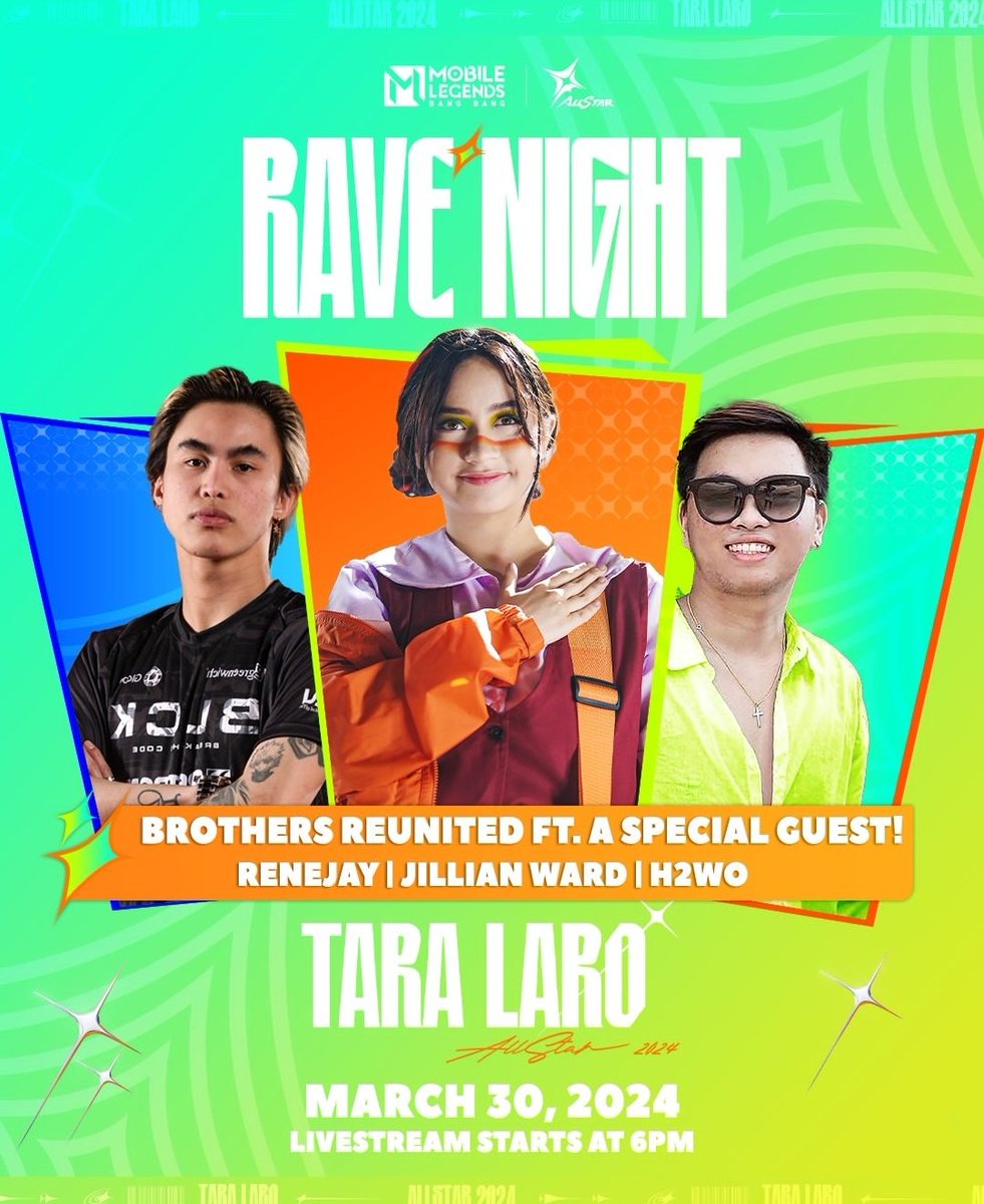 Stay tuned for the first day of #MLBBRaveNight later with H2WO, Renejay and today's special guest Jillian Ward! 💓✨

Livestream starts at 6 p.m on MLBB official Facebook page.