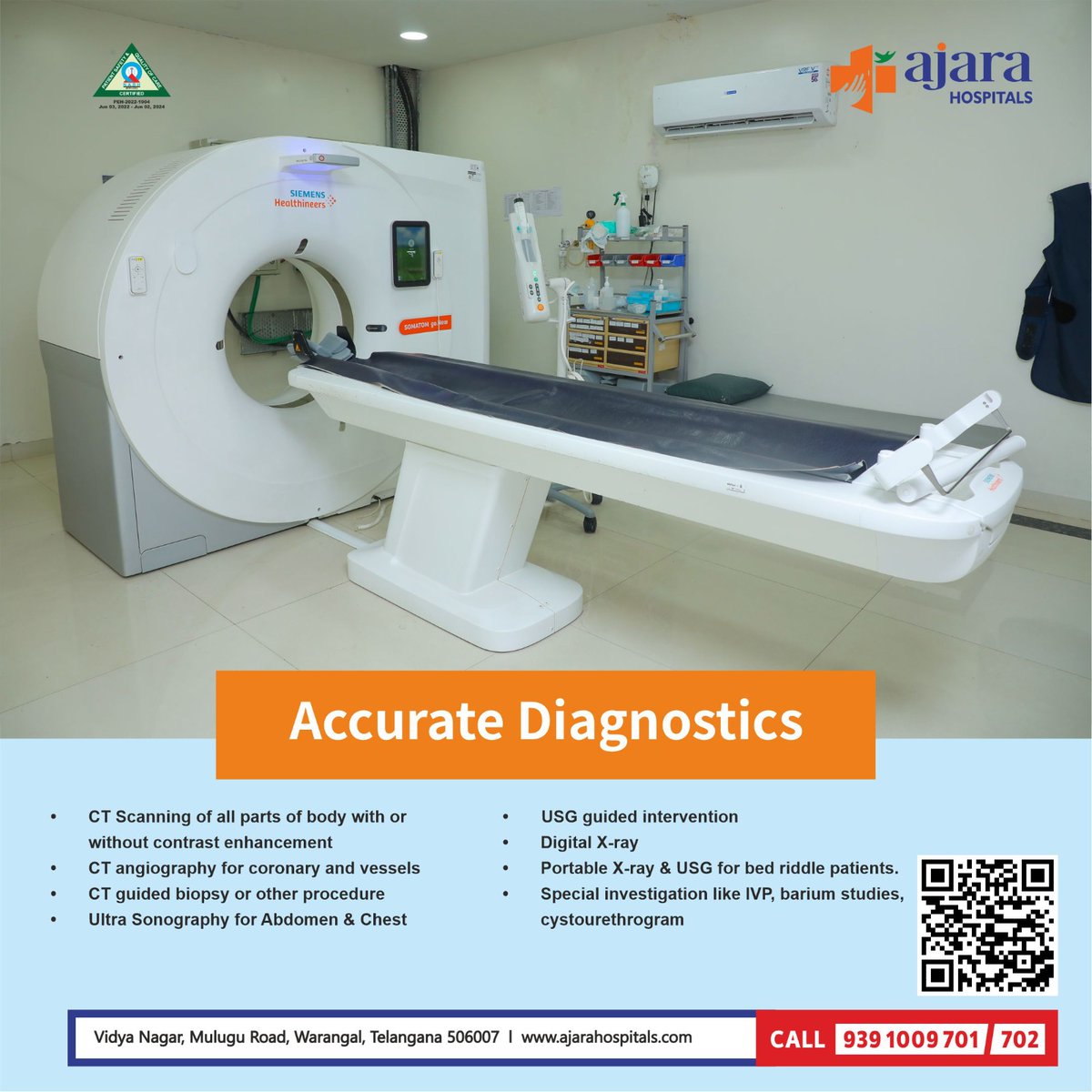 Experience precise diagnostics at Ajara Hospital📷, ensuring accurate and timely treatment. 
No.1 multi specialty hospital in Warangal
24*7 injury and emergency services
#AccurateDiagnostics #PrecisionMedicine #DiagnosticAccuracy #ClinicalDiagnosis
#LabTesting #AjaraHospital