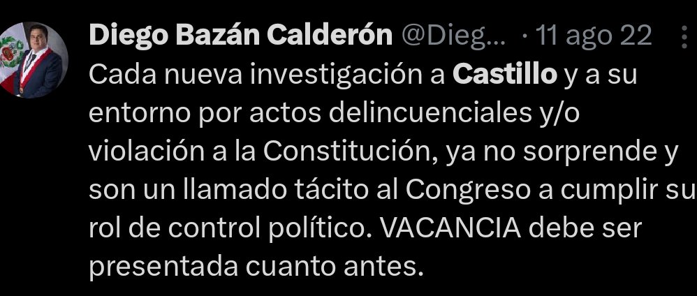 <a href="/DiegoBazanC1/">Diego Bazán Calderón</a> Ahhhhh, pero cuando allanaron Palacio de Gobierno el 10 de agosto del 22, cuando Castillo gobernaba.
Por qué eres doble moral care-tía?