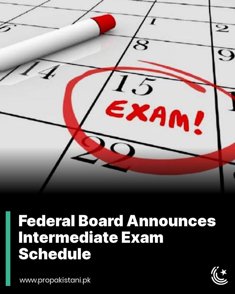 ProPakistaniPK's tweet image. 1st-year and 2nd-year exams will commence on April 30, 2024.

Read More: propakistani.pk/2024/03/30/fed…

#FBISE #FederalBoard #ExamSchedule #InterExams #IntermediateExamSchedule
