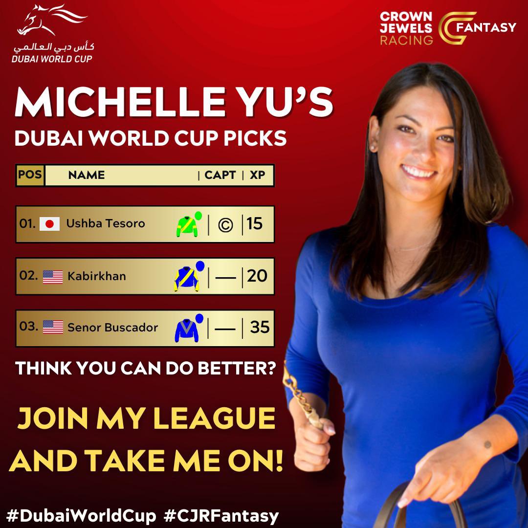 IT’S TIME TO PLAY THE GAME🐎🎮

🔗 Link in Bio 

Will you be joining Michelle Yu’s Team for The 2024 Dubai World Cup❓🇦🇪🏆

@TheMichelleYu @RacingDubai #dubaiworldcup #dwc24  #pickyourhorses #fantasyhorse #18ofthebest #premiumracing #cjrfantansy #game #horses