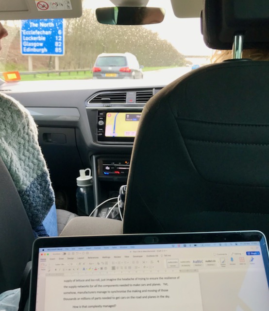 Lovely to have someone else drive so that I can work on the publisher's notes on book (draft 1).