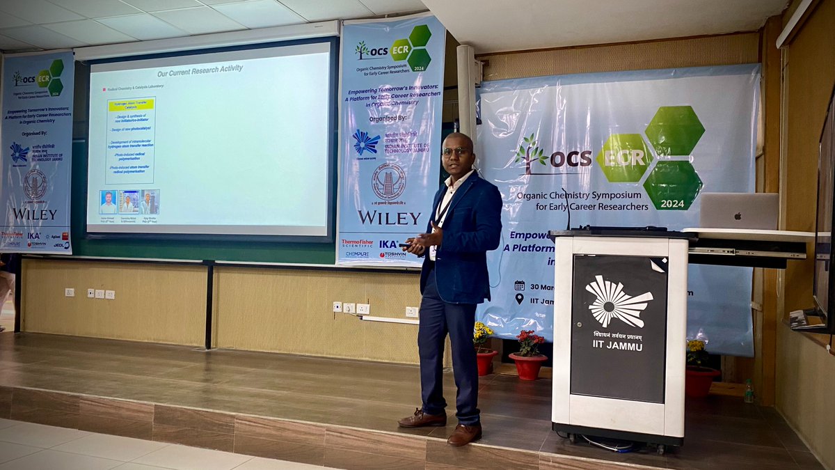 OCS-ECR-2024 (@ocsecr2024) on Twitter photo The last short invited talk of session 2 is graced by Dr. Ajoy Kapat, who enlightened the audience about the anomeric effect and radical polymerization.
<a href="/SM_IITJ/">Sandip Murarka</a> <a href="/AscrgLab/">PC_Lab<a href="/IITJammu/">IIT Jammu</a></a> <a href="/Wiley_Chemistry/">Wiley Chemistry</a> @ChemAsianJ <a href="/EurJOC/">EurJOC</a> @IITJammu <a href="/iitjodhpur/">Indian Institute of Technology Jodhpur</a> <a href="/ShivNadarUniv/">Shiv Nadar University, Delhi NCR</a>
#OCSECR2024 The last short invited talk of session 2 is graced by Dr. Ajoy Kapat, who enlightened the audience about the anomeric effect and radical polymerization.
<a href="/SM_IITJ/">Sandip Murarka</a> <a href="/AscrgLab/">PC_Lab<a href="/IITJammu/">IIT Jammu</a></a> <a href="/Wiley_Chemistry/">Wiley Chemistry</a> @ChemAsianJ <a href="/EurJOC/">EurJOC</a> @IITJammu <a href="/iitjodhpur/">Indian Institute of Technology Jodhpur</a> <a href="/ShivNadarUniv/">Shiv Nadar University, Delhi NCR</a>
#OCSECR2024
