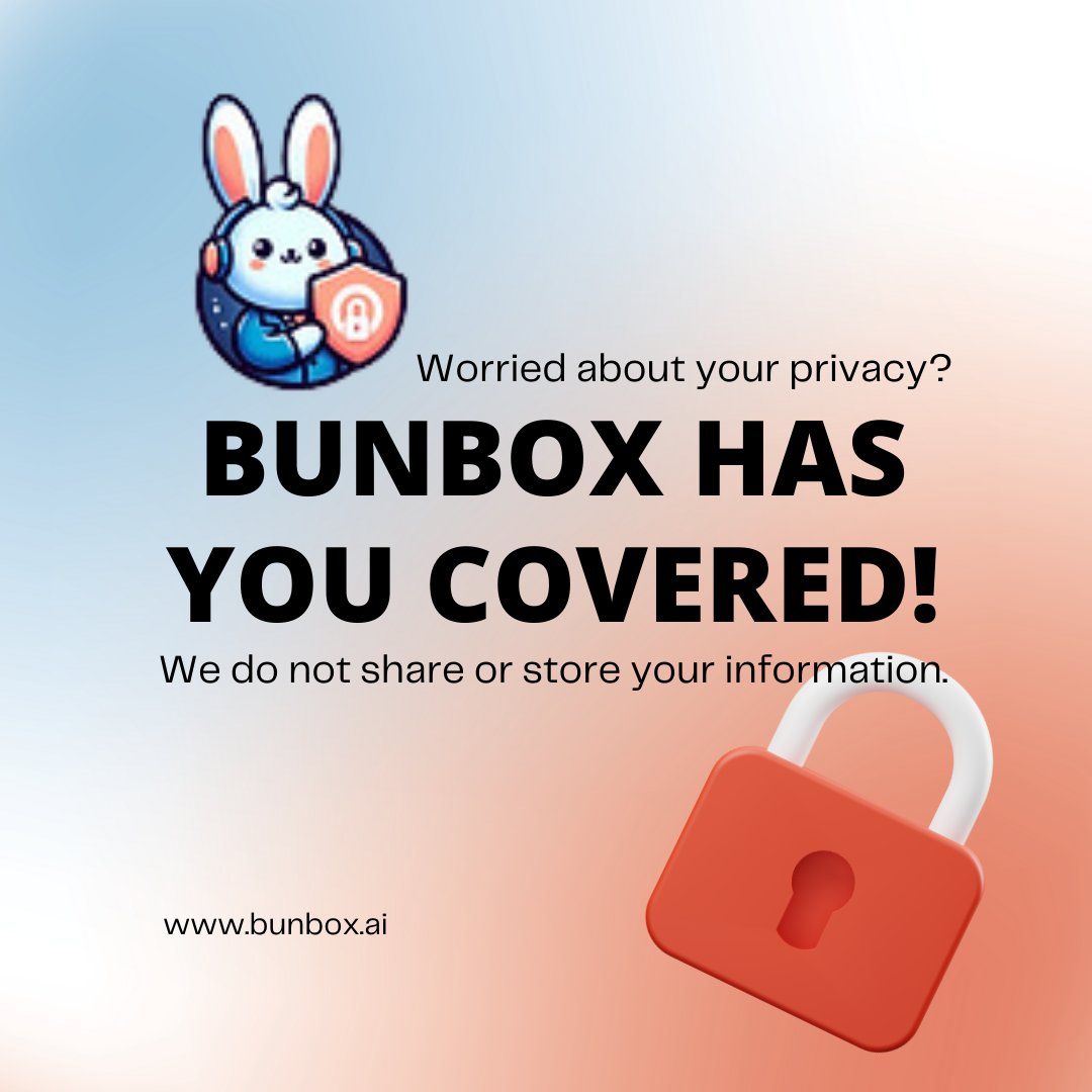 📷 Worried about your privacy? BunBox has you covered! We do not share or store your information. 📷📷 Experience email without the worry. Visit bunbox.ai for a secure and seamless email experience.
.
.
.
#PrivacyFirst #EmailSecurity #BunBox #SafeEmail #Privacy