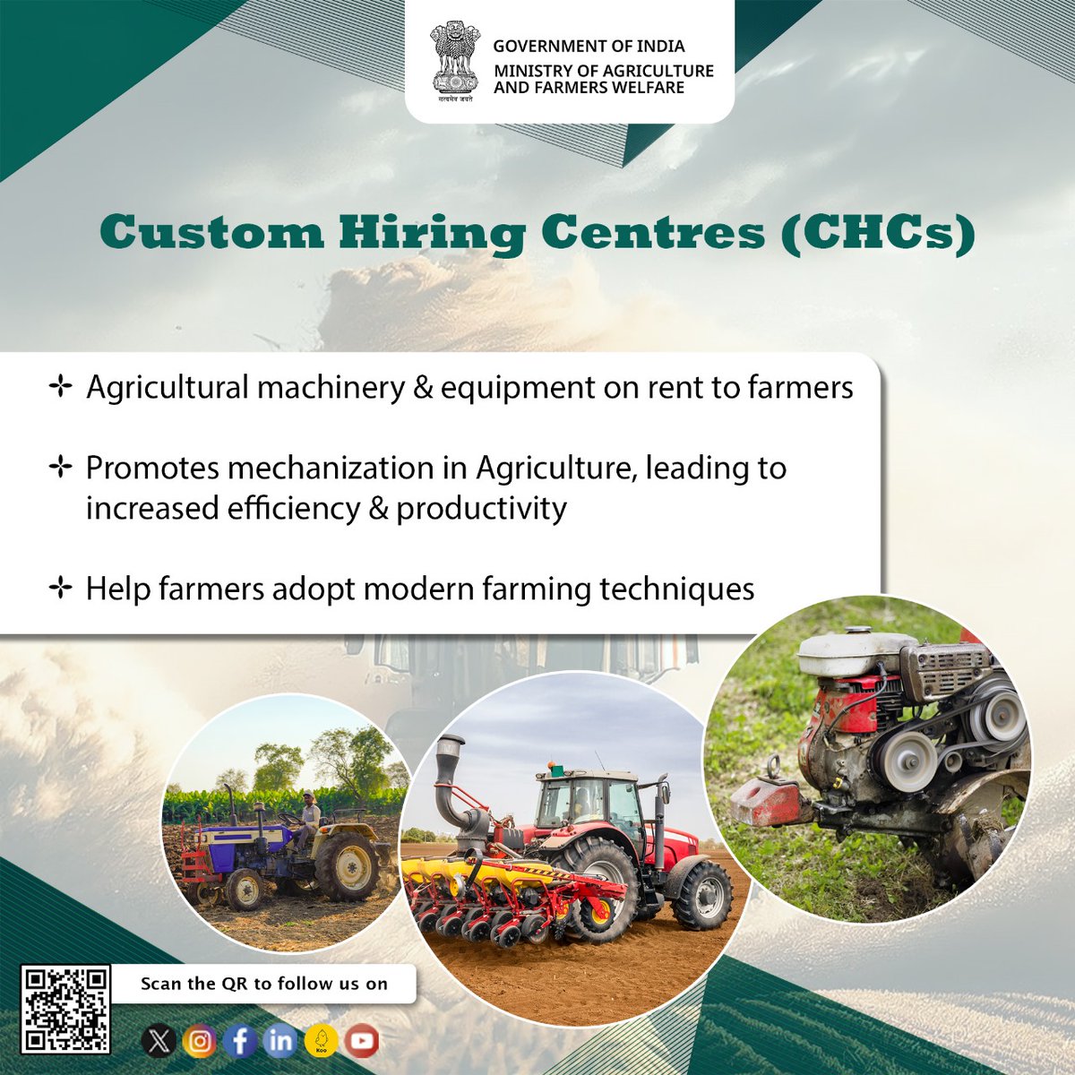 Custom hiring centers (CHCs) facilitate farmers in renting agricultural machinery and equipment on a need basis, offering cost-effective solutions for mechanization, reducing labor dependency, and enhancing productivity in farming operations.

#farmmachinery #customhiringcentre