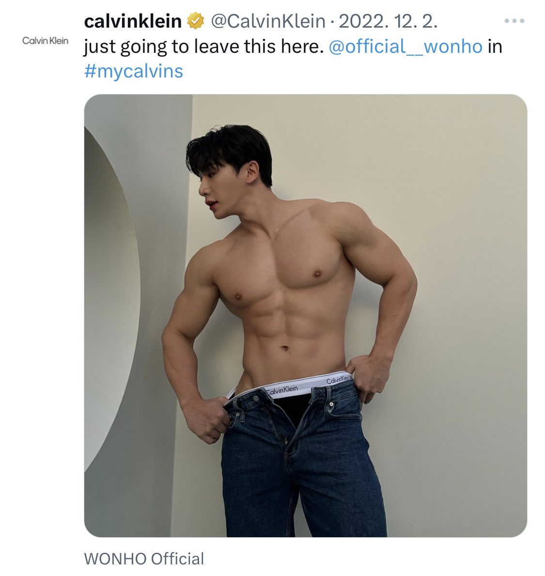 LikeHoOoO's tweet photo. Who else do you need? 

We want Wonho. 

@CalvinKlein 🤝 @official__wonho https://t.co/ifcFxBcfGe