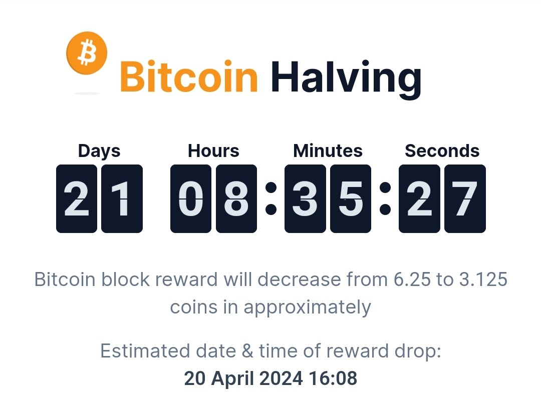 The biggest event in the crypto space is scheduled to start on 20 April 2024.  All Crypto Lovers are eagerly waiting for it. ◾Current Block = #836,922 ◾Bitcoin  Halving at Block = #