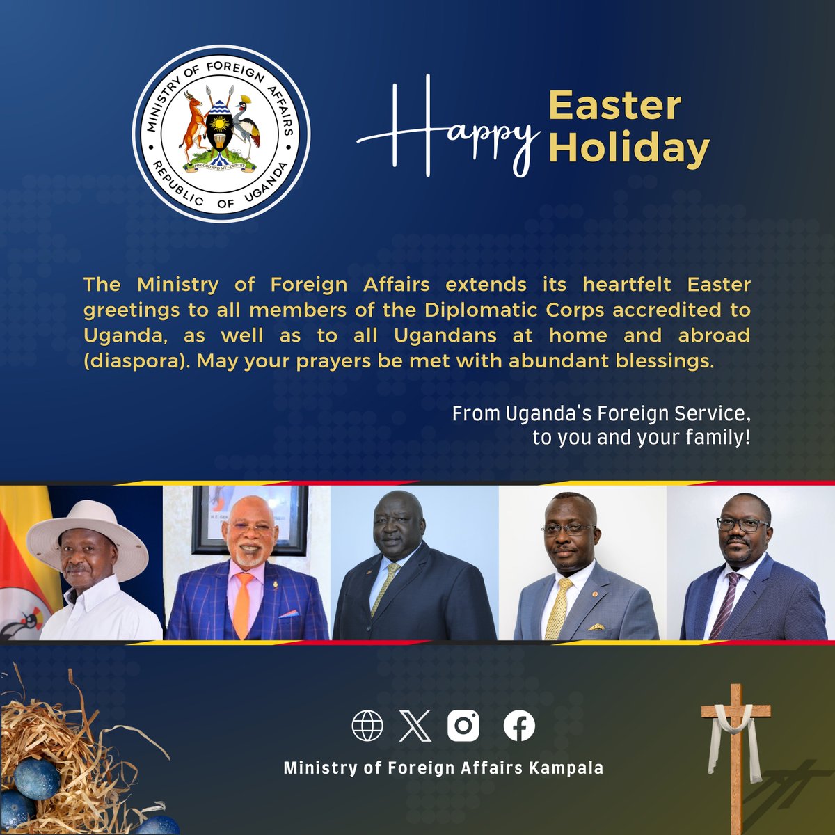 #MoFAUpdate: With compliments from Uganda's Foreign Service, to you and your family!

#HappyEaster2024
#ExploreUganda
