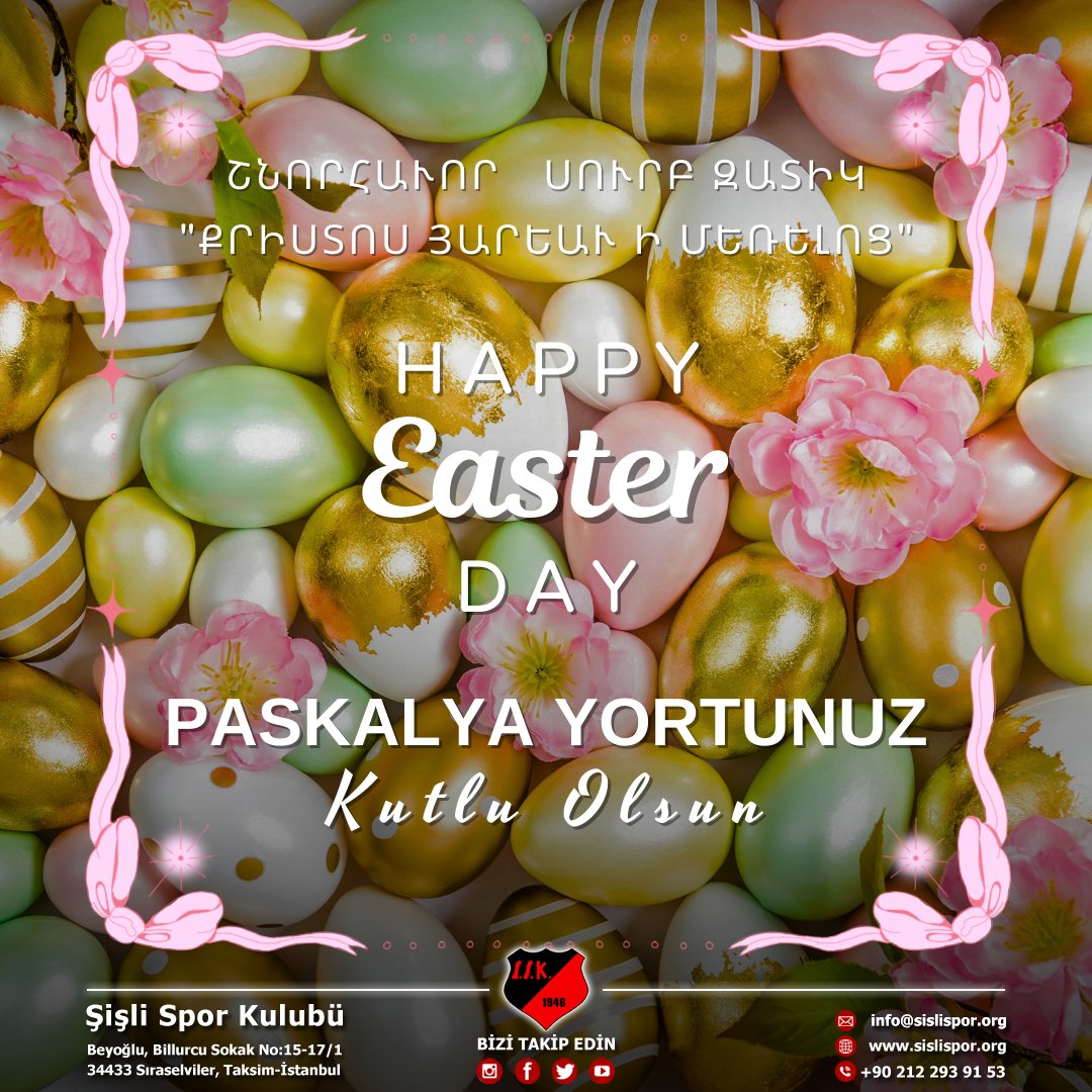 sislisporkulubu's tweet image. ✨Hristiyan Camiasının  ve Ermeni Yurttaşlarımızın Paskalya Yortusu kutlu olsun, sağlıkla, mutlulukta kutlanacak nice Paskalya bayramları dileriz.

#şişlisporkulübü #şişlihaber #PaskalyaYortusu #paskalya #paskalyabayramı