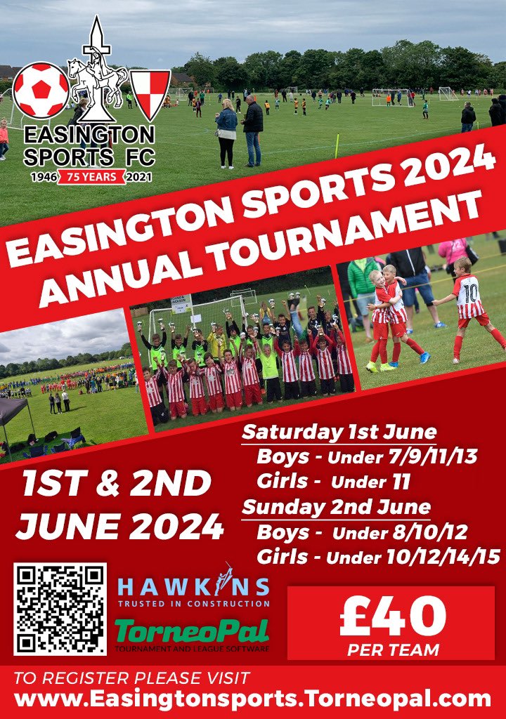 2024 Tournament Update U11 Boys - 2 spaces U11 Girls - 4 spaces All other sections FULL. Over 150 teams entered. Enter here easingtonsports.torneopal.com @MJPL_UK @OYFLeague @OMGFL @WdyflF 🔴⚪️ #theclan