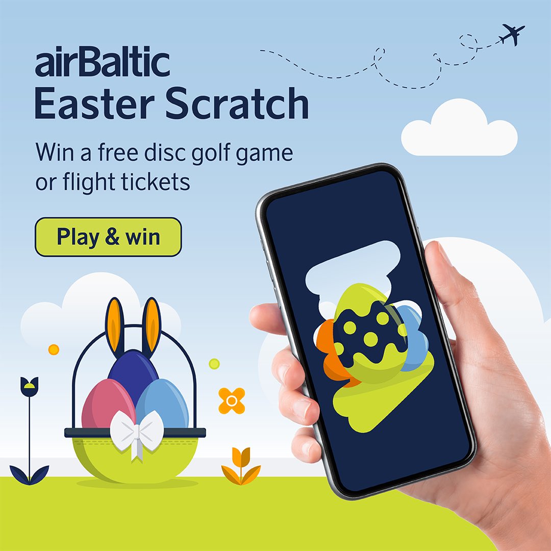 Hop into Easter surprises with our special game! 🐰 Scratch off the shell of the virtual egg and see if there’s a discount for your next flight or a free game at the airBaltic Disc golf park in Riga hidden inside. Or perhaps you’ll be lucky enough to win a free flight to any…