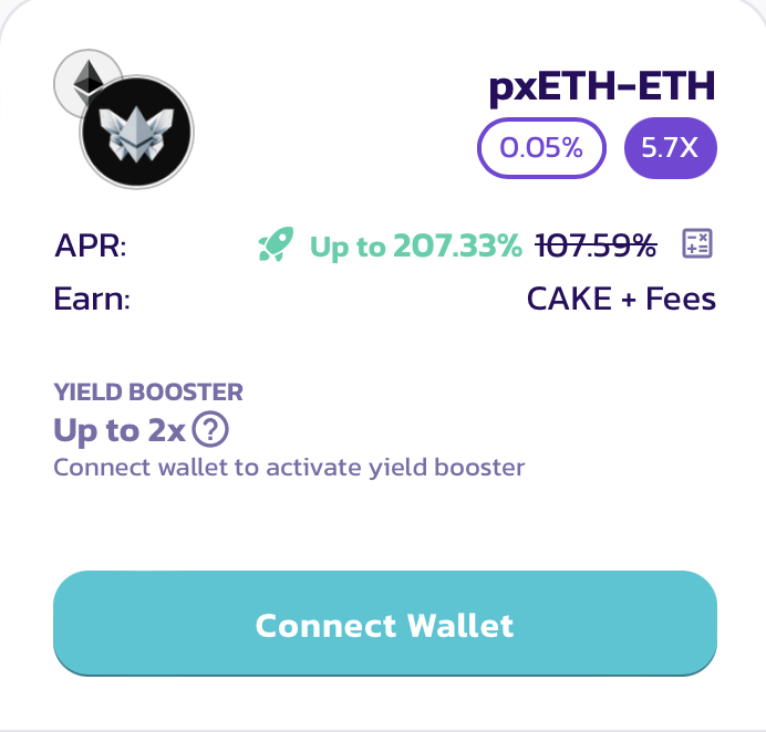 PancakeSwap's tweet image. 🥞 The $pxETH / $ETH pool is now LIVE on BNB Chain PancakeSwap.

➕ Add your liquidity to enjoy boosted $CAKE rewards: pancakeswap.finance/add/0x2170Ed08…