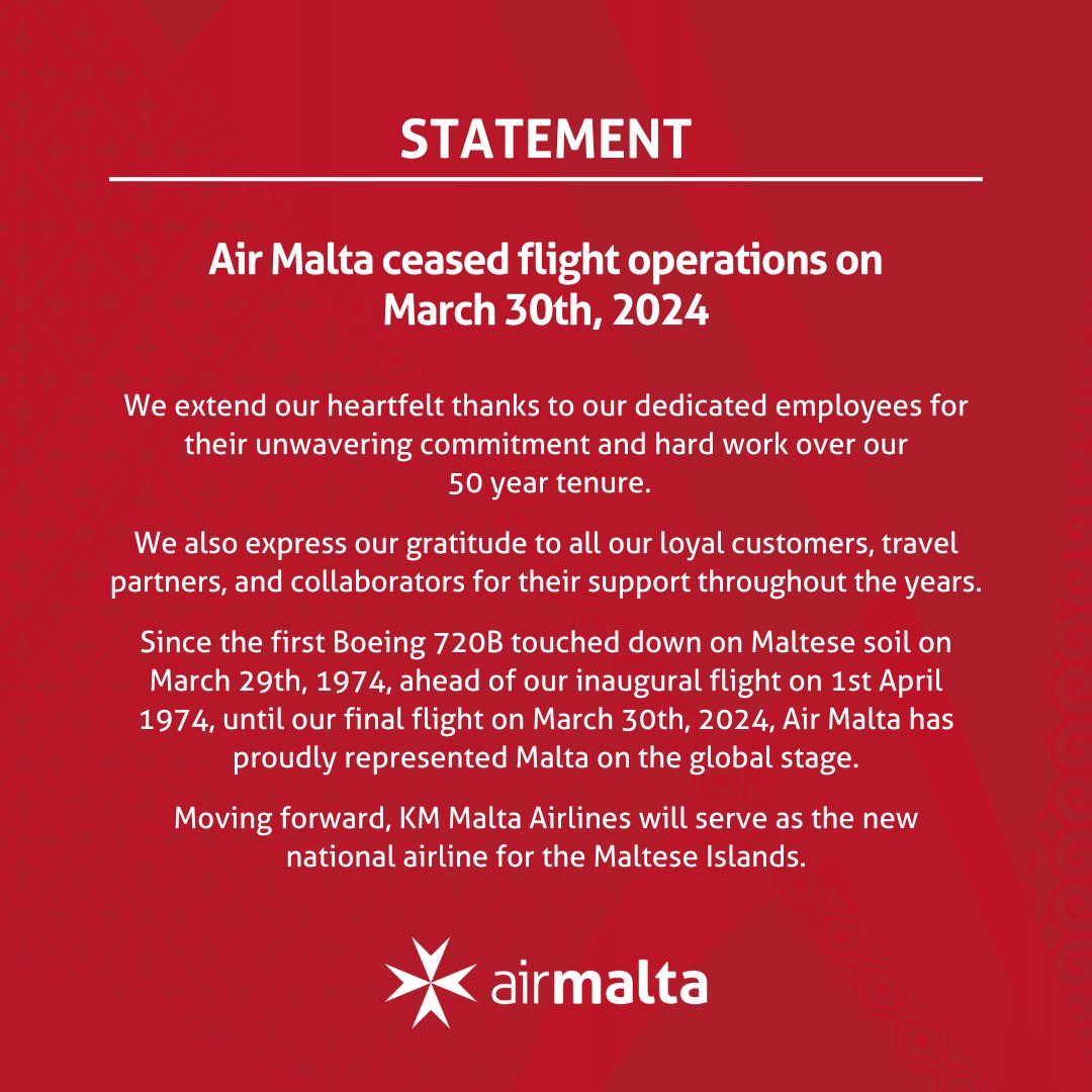 Air Malta (@airmalta) on Twitter photo For any outstanding queries, contact on customercare.airmalta@airmalta.com or +356 21 662 211 (Open Monday - Friday from 08:00 to 20:00; Saturday - Sunday from 08:00 to 18:00).
<a href="/KMMaltaAirlines/">KM Malta Airlines</a> will serve as the new national airline for The Maltese Islands kmmaltairlines.com For any outstanding queries, contact on customercare.airmalta@airmalta.com or +356 21 662 211 (Open Monday - Friday from 08:00 to 20:00; Saturday - Sunday from 08:00 to 18:00).
<a href="/KMMaltaAirlines/">KM Malta Airlines</a> will serve as the new national airline for The Maltese Islands kmmaltairlines.com