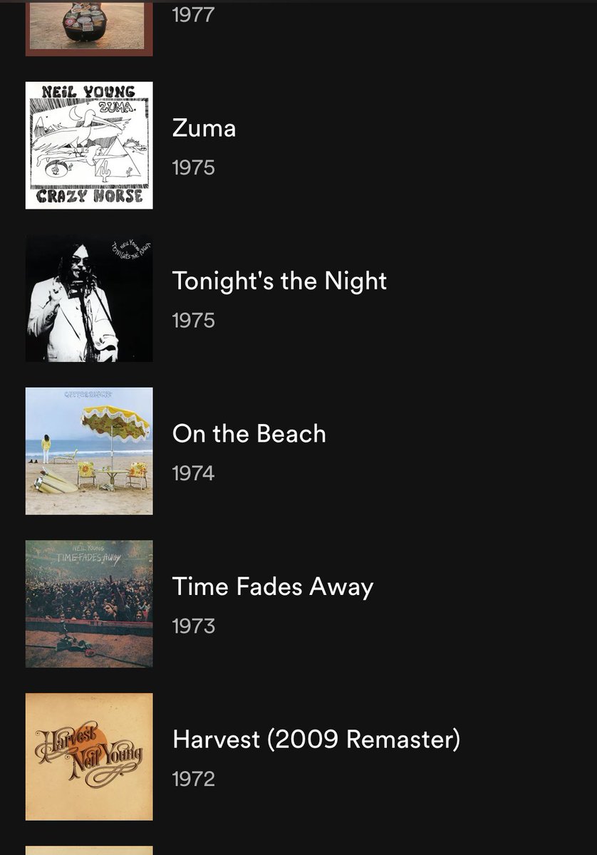 Just basking in Neil Young’s return to Spotify. What a run of albums, though. What a run!