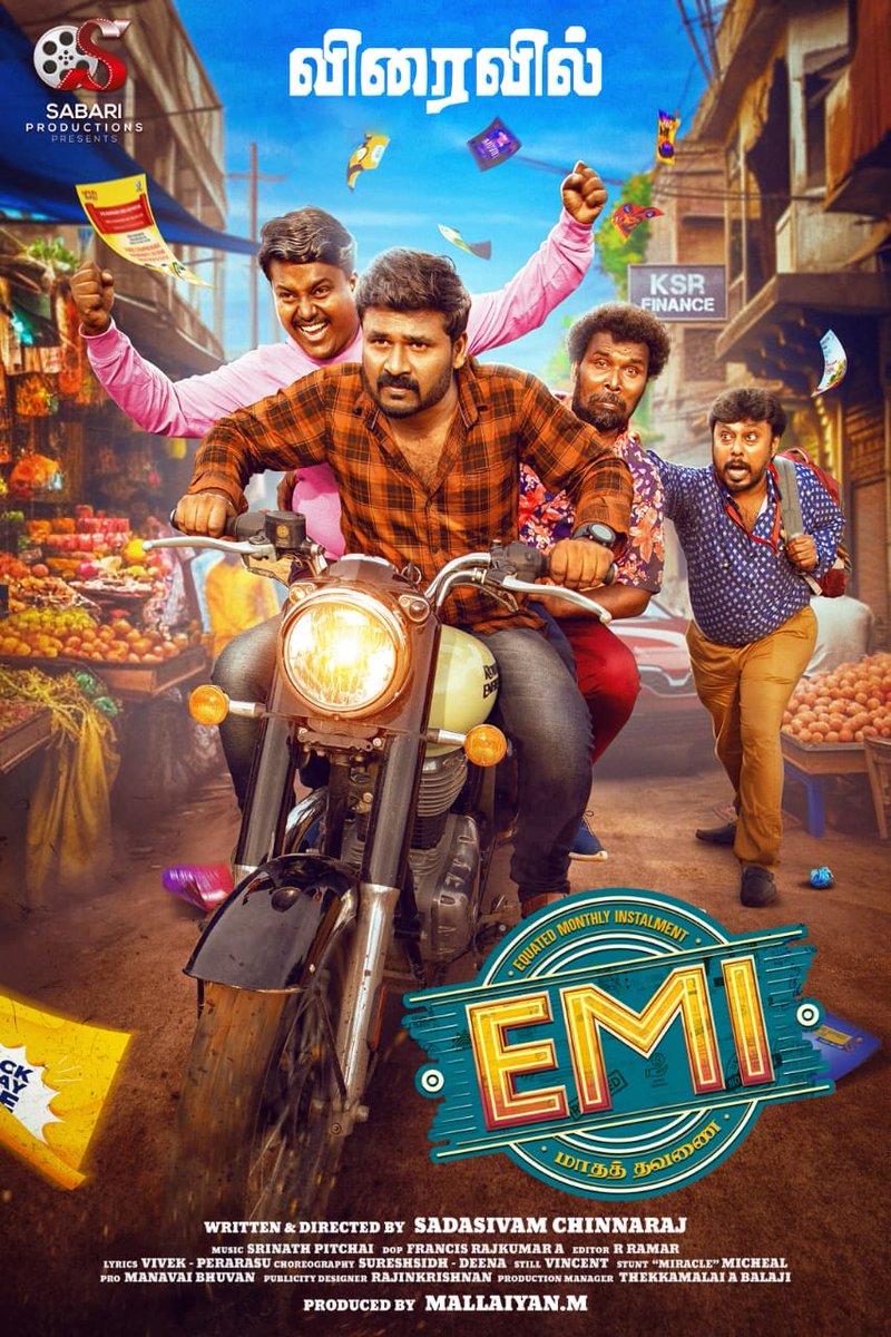 Here is the interesting first look poster of #SabariProductionNo1  #EMI

Dive into a world where dreams meet reality.

Written and directed by - @sadasivam1985

#EMImovie
@saidhanya97 @pitchaimusic @aadhavan_aaa @blacckpandee @rajinkrishnan @ravi_kiran_s ⁦@ProBhuvan⁩