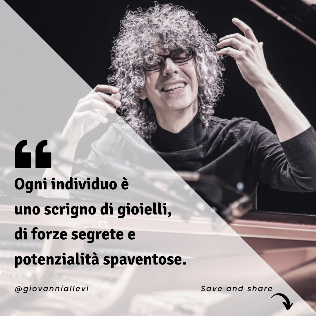 Ogni individuo è uno scrigno di gioielli, di forze segrete e potenzialità spaventose.

Giovanni Allevi, da 'In Viaggio con la Strega', 2008

#AlleviBackOnStage #Sunday #WeekendVibes
#Philosopher #PositiveThinking #GiovanniAllevi #ForzaGiovanni #allevipiano #musicfeels