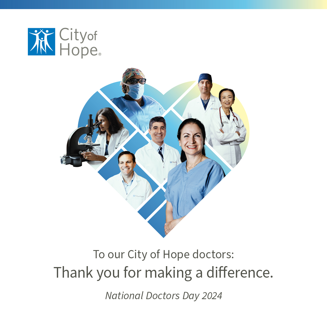 cityofhope's tweet photo. To our extraordinary doctors on #NationalDoctorsDay: Thank you for your selfless commitment and lifesaving work. Today and every day, we are grateful for you. https://t.co/IeDrcnHuCh https://t.co/ROh8dT6dLn