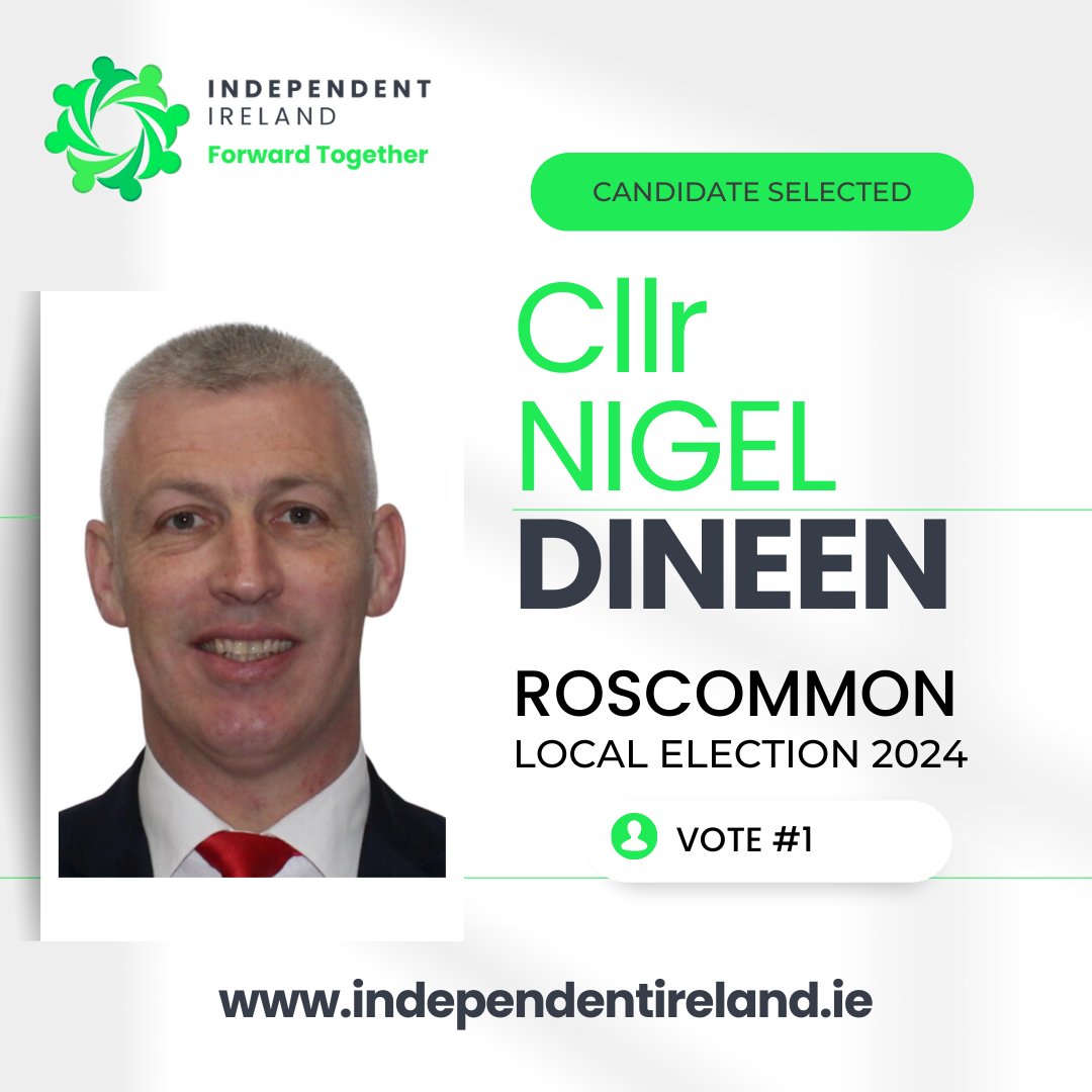 We are delighted to announce that Councillor Nigel Dineen has joined the team and has been chosen to represent Independent Ireland in the Roscommon LEA for upcoming elections. Read Nigel's full bio here: independentireland.ie/connacht-candi… @MichaelFitzTD @RichardODonoghu @MichaelC_IND_TD…