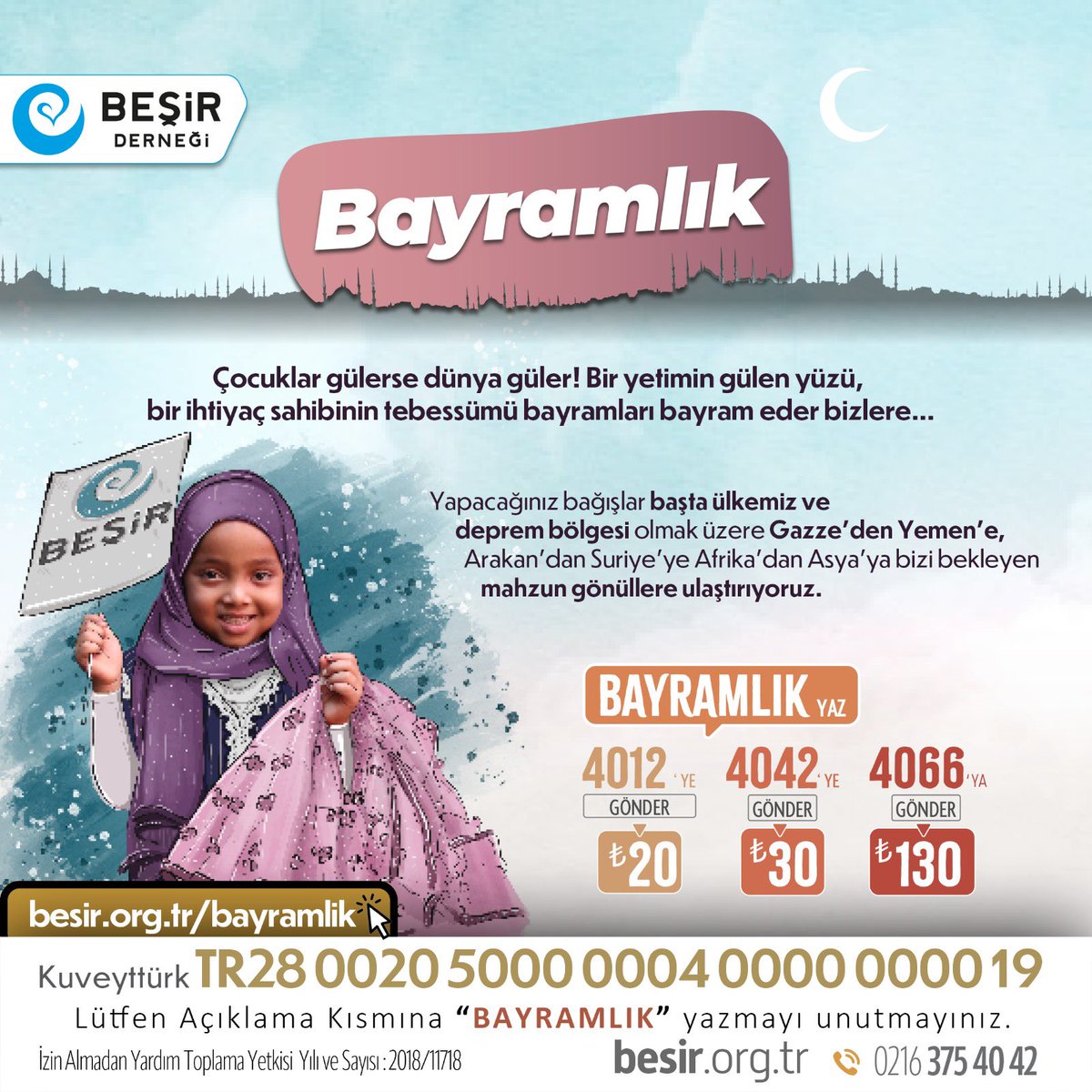 Bayramlıklarını bekleyen ve çoğunun yetim olduğu binlerce çocuk yolumuzu gözler. Geç kalmadan hediyelerinizi ulaştırmak, bayram coşkusunu paylaşmak istiyoruz. ZEKAT, FİTRE ve BAĞIŞLARINIZI erkenden vererek, iyiliğin yerine hızlıca ulaşmasına vesile olun. 🏧 İBAN ALICI ADI :…