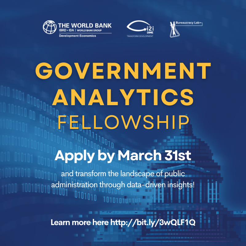 🔊 LAST DAY TO APPLY: Are you passionate about data-driven decision-making? Apply for the World Bank's Government Analytics Fellowship! Gain hands-on experience, join a collaborative network, and create your own data-driven project🏛️👉wrld.bg/cPQo50QNMWJ