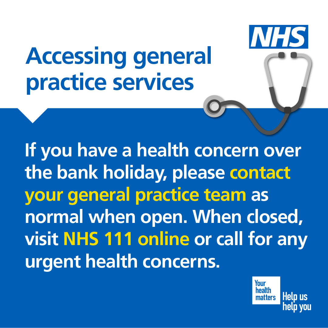 Some GP services will be available over the  Easter bank holiday. If you have a health concern, contact your GP practice or use NHS 111 online or call 111 for urgent medical help. ➡️ 111.nhs.uk