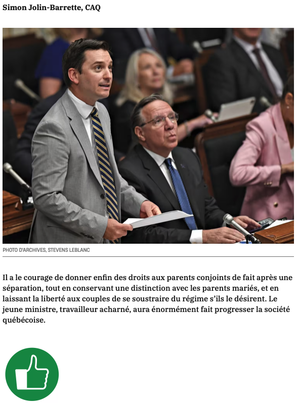 MarioAsselin's tweet photo. Belle mention pour @SJB_CAQ dans les bulletins de la semaine de @RNadeauJDEQ au sujet de l'encadrement juridique des conjoints de fait (#PL56). #PolQc #Justice https://t.co/xHWFVuBGTp