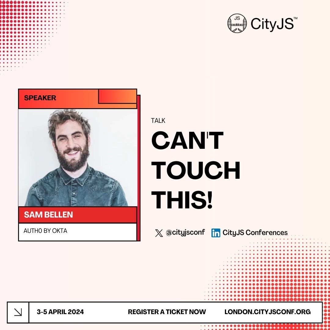 Just a few days to goo.. a small change and an addition to our lineup with @sambego joining our lineup with a talk that can be touched 😃 Get your ticket now london.cityjsconf.org