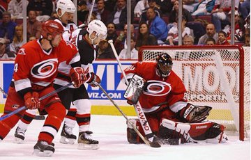 On this day in 2002, @KevinWeekes stopped all 32 shots he faced to record the first playoff shutout in @Canes history #Hockey365 #CauseChaos