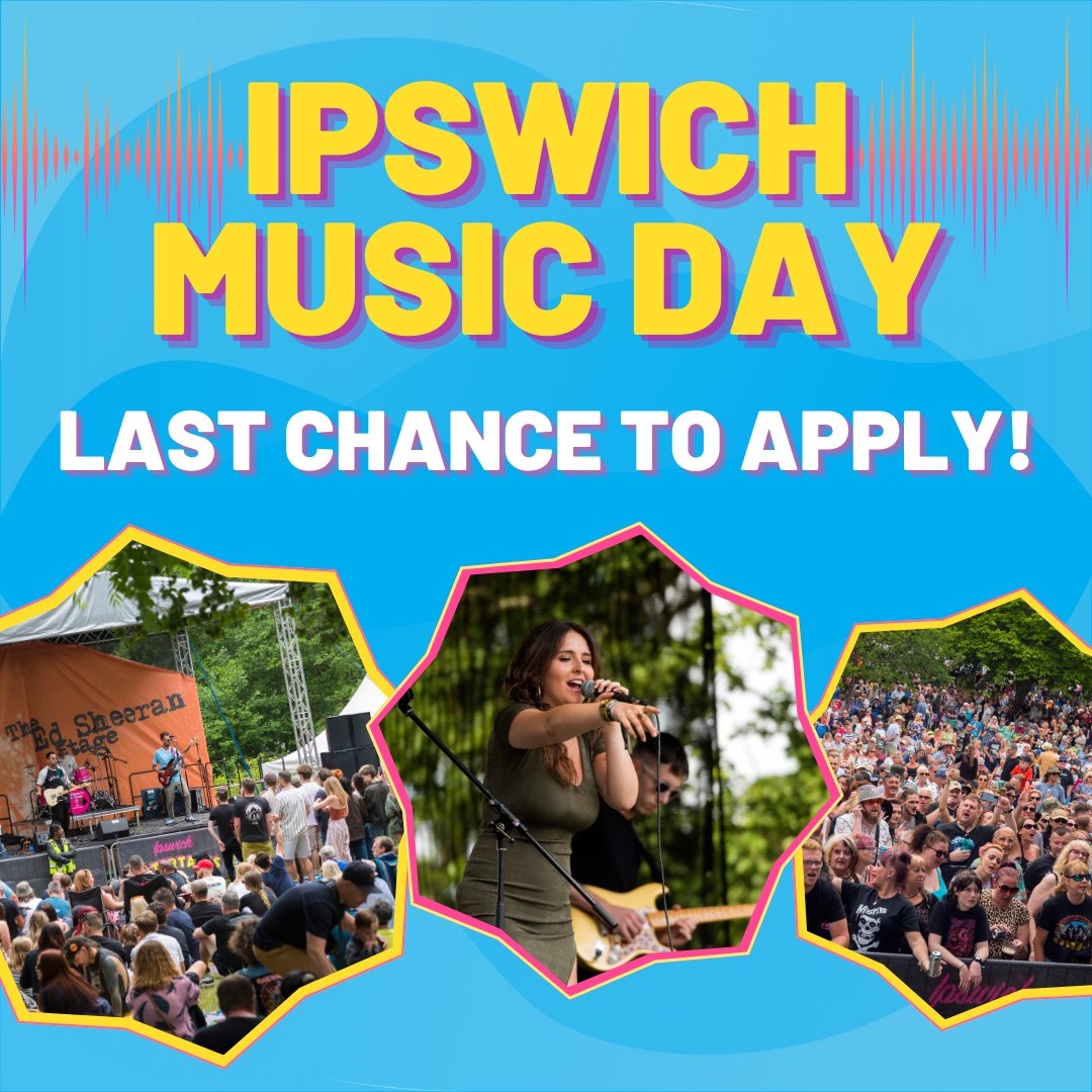 📢 Applications for Ipswich Music Day close tomorrow! Don't miss your last chance to apply for a slot at our one-day music festival in Christchurch Park. You have until Midnight on Sunday 31st March to submit your application. Apply now: ipswichentertains.co.uk/ipswichmusicda…